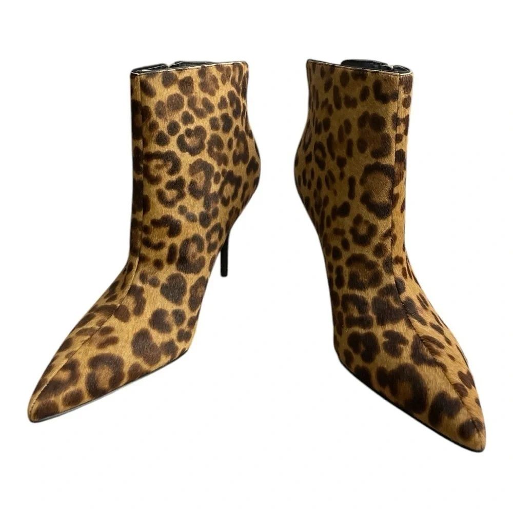 Marc Fisher LTD MLFaye Brown Calf Hair Leopard Booties Side Zipper Women 9.5M